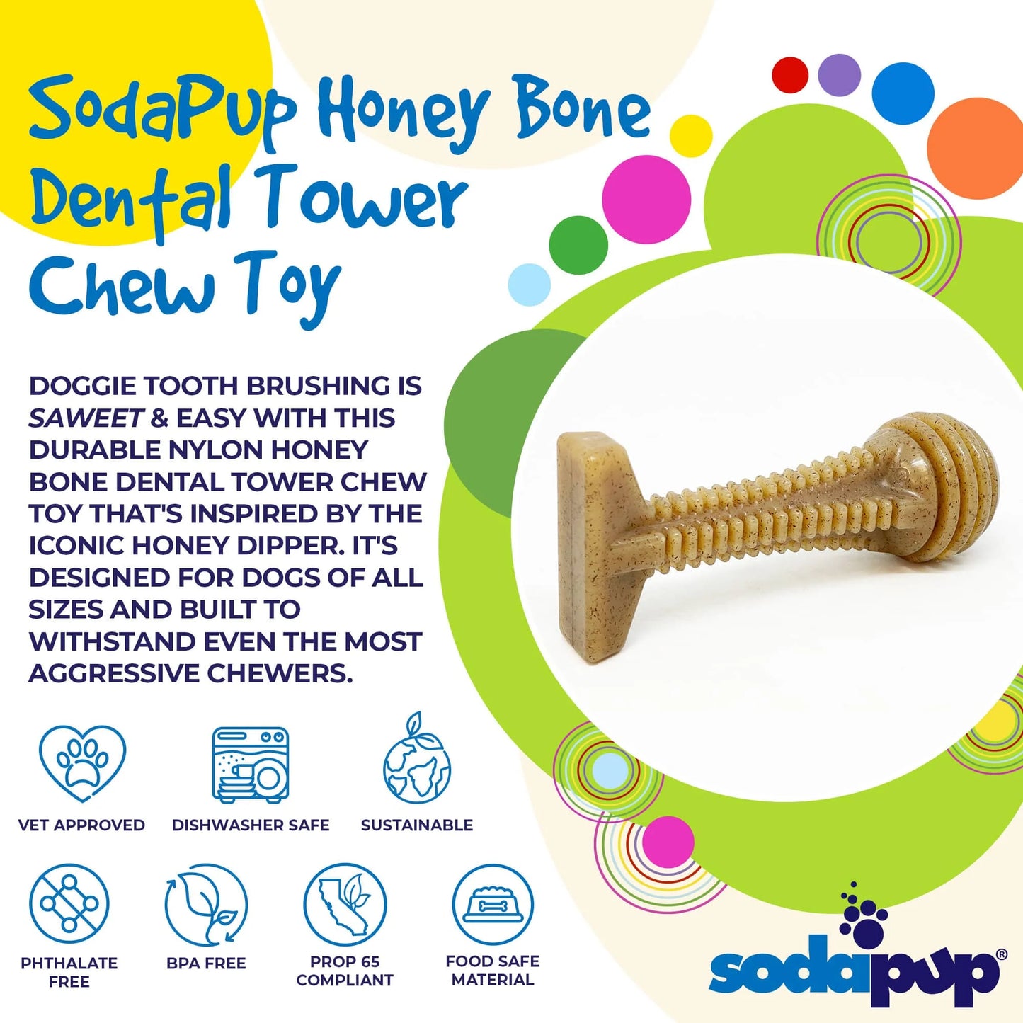 Honey Bone Dental Tower Ultra Durable Nylon Chew Toy - Large