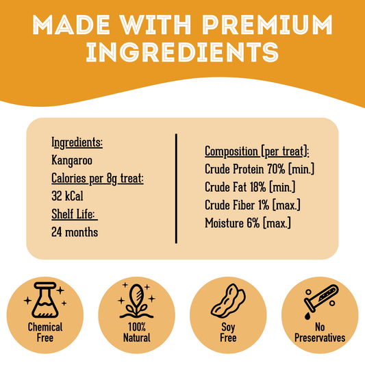 Dehydrated Protein Kangaroo Treat For Dogs & Cats 85g