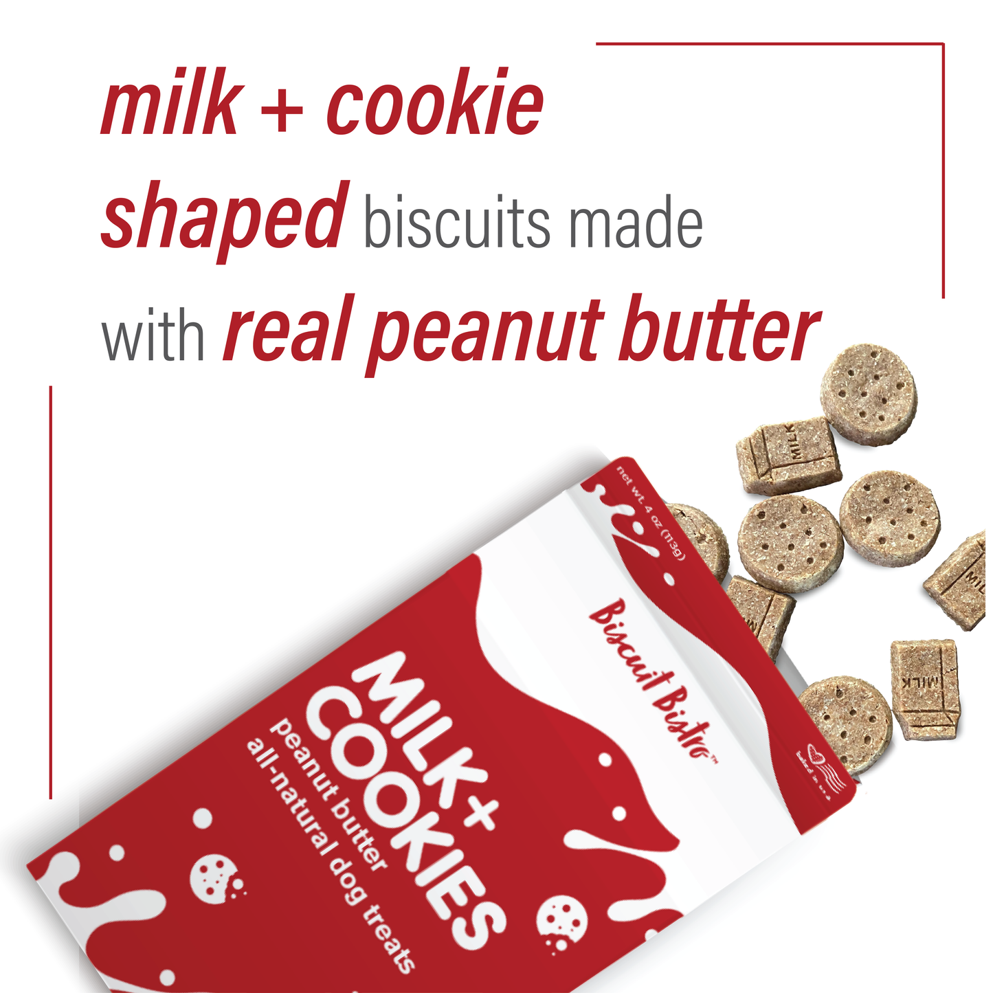 Milk + Cookies - Peanut Butter Dog Treats - 4 oz