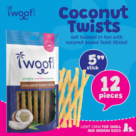 Coconut Dog Twists Premium Treats 12 Count: Single Bag